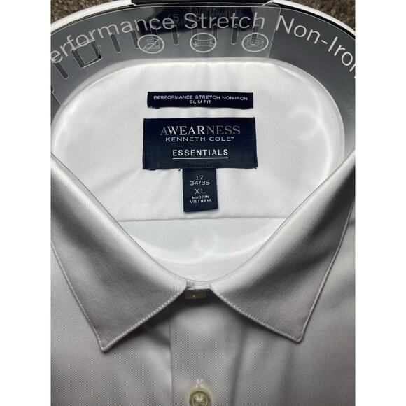 New Kenneth Cole AWEARness Essentials Slim Fit White Button Down, Size XL - Picture 2 of 4
